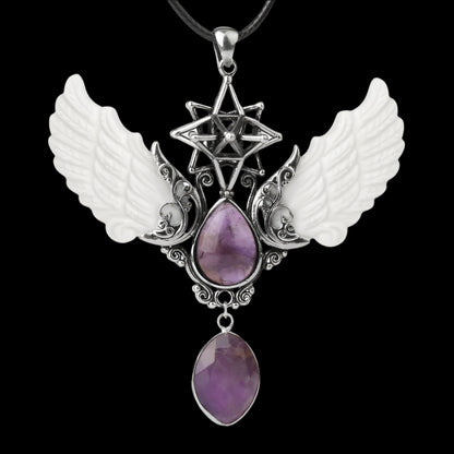 Reiki Natural Crystal Stone Necklace Pendant – Angel Wings, Merkaba & Water Drop