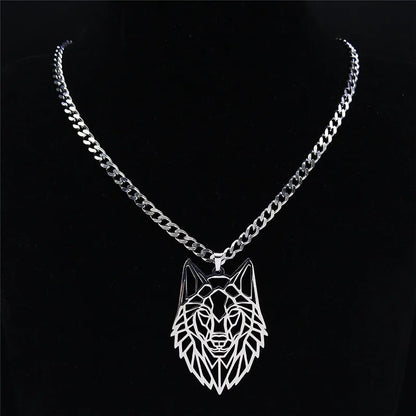 Geometric Wolf Pendant - Stainless Steel Animal Necklace