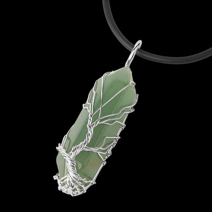 Enchanted Crystal Tree Pendant Necklace – Hexagonal Prism Healing Stone with Life Tree Wrap