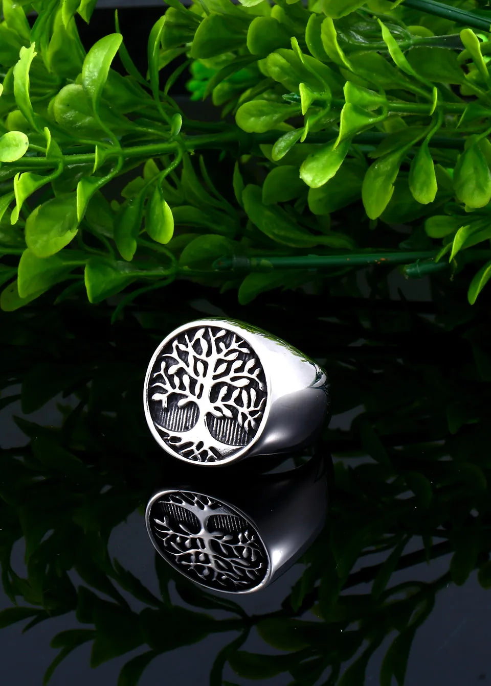 Nordic Tree of Life Signet Ring – 316L Stainless Steel Viking Amulet for Men