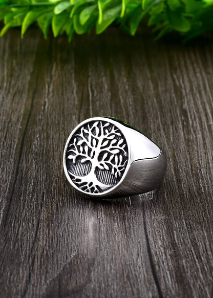 Nordic Tree of Life Signet Ring – 316L Stainless Steel Viking Amulet for Men