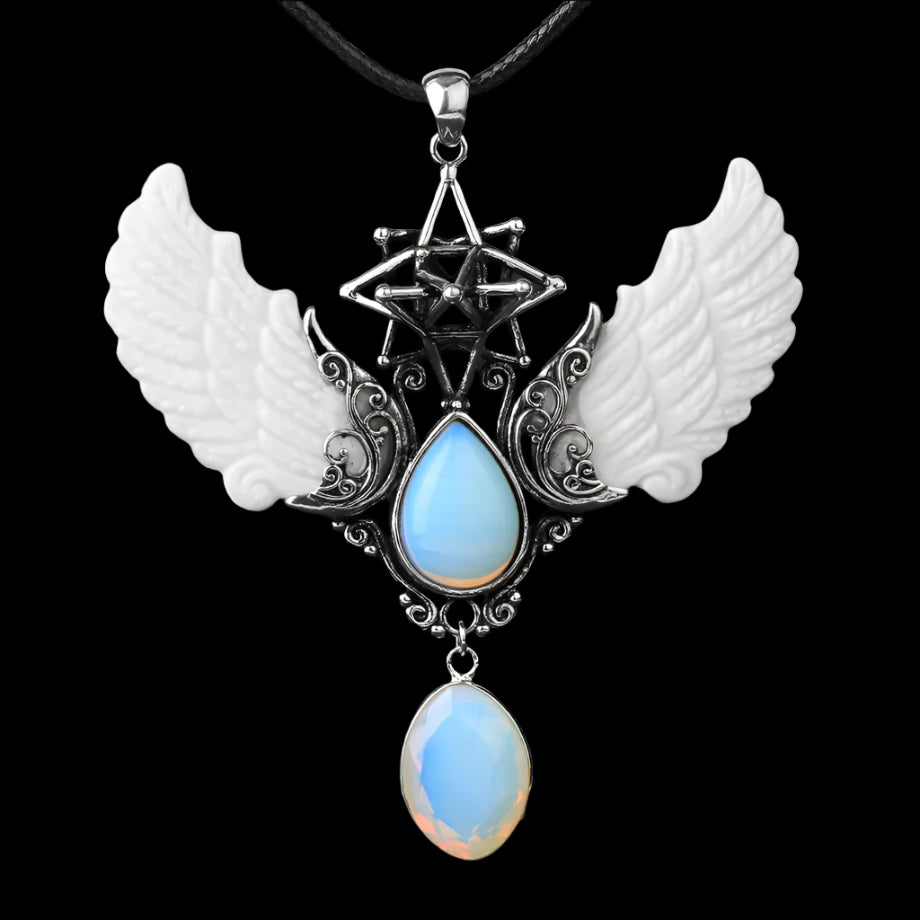 Reiki Natural Crystal Stone Necklace Pendant – Angel Wings, Merkaba & Water Drop