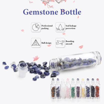 10PCS 10ml Natural Gemstone Essential Oil Roller Bottles - Crystal Chip Perfume