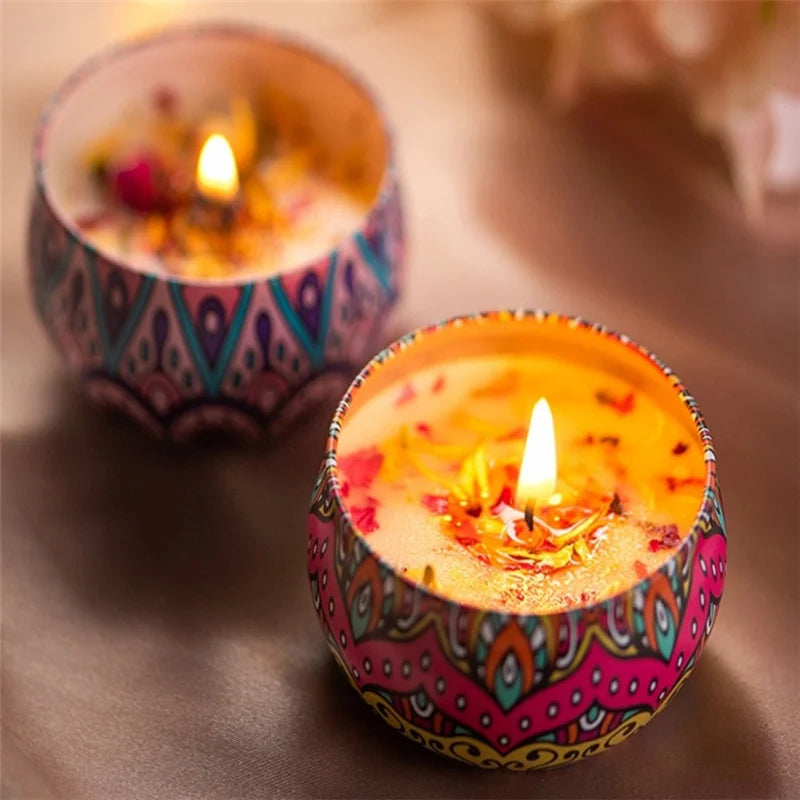 Boho-Chic Handmade Scented Candle in Vibrant Tin Can