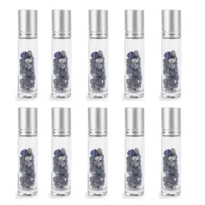 10PCS 10ml Natural Gemstone Essential Oil Roller Bottles - Crystal Chip Perfume