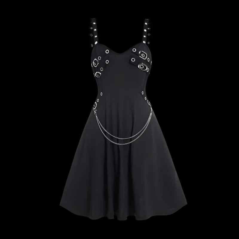 Dark Chains Summer Gothic Dress – Edgy Elegance