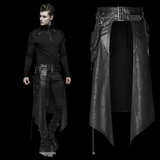 Gothic Men's Half Skirt with Adjustable Buckles and Removable Pockets