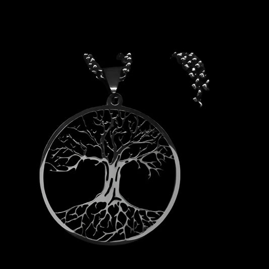 Black Tree of Life Stainless Steel Pendant Necklace