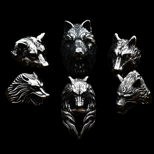 Stainless Steel Wolf Head Rings – Fierce Gothic Collection