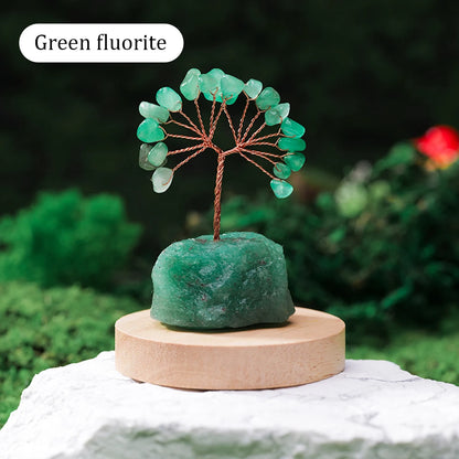 Mystical Crystal Gemstone Lucky Tree – Raw Stone Base (5.5-7cm)