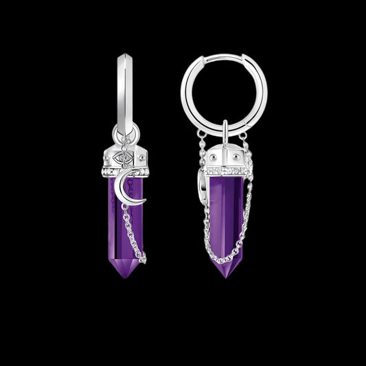 Moonlit Amethyst Hexagon Hoop Earrings – 925 Sterling Silver Magic