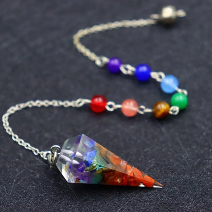 7 Chakra Natural Stone Pendulum – Crystal Point Scrying Pendant for Dowsing & Divination