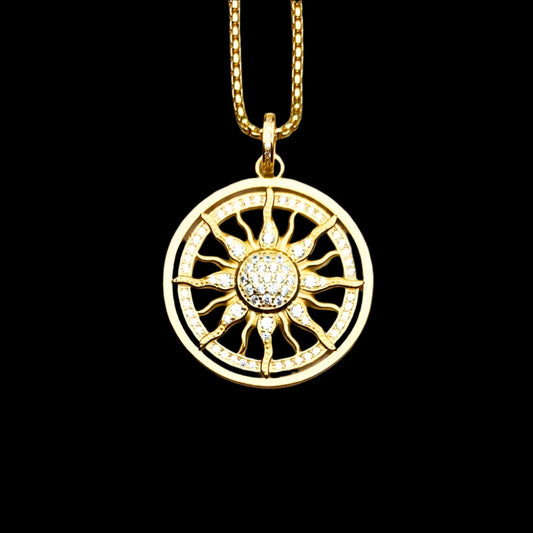 Radiant Sunburst Pendant Necklace – 925 Sterling Silver with Gold Finish