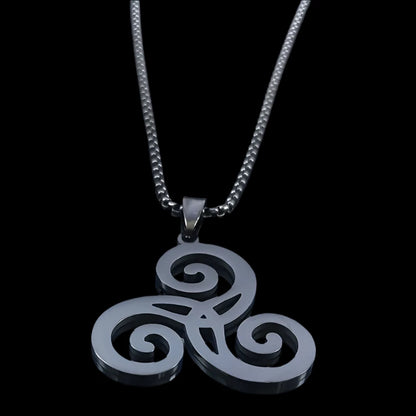 Gothic Triquetra Triskelion Necklace - Stainless Steel Celtic Knot Amulet