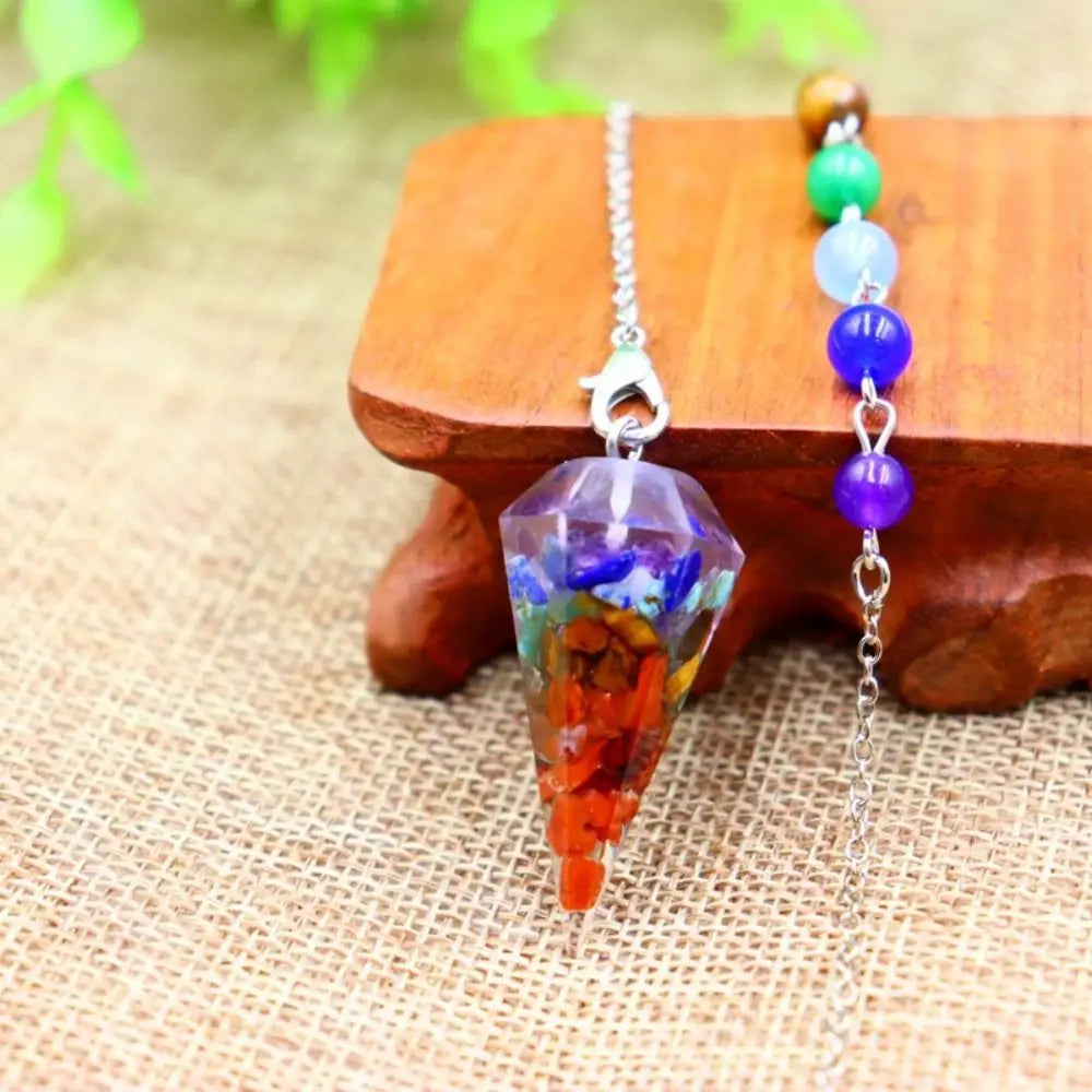 7 Chakra Natural Stone Pendulum – Crystal Point Scrying Pendant for Dowsing & Divination