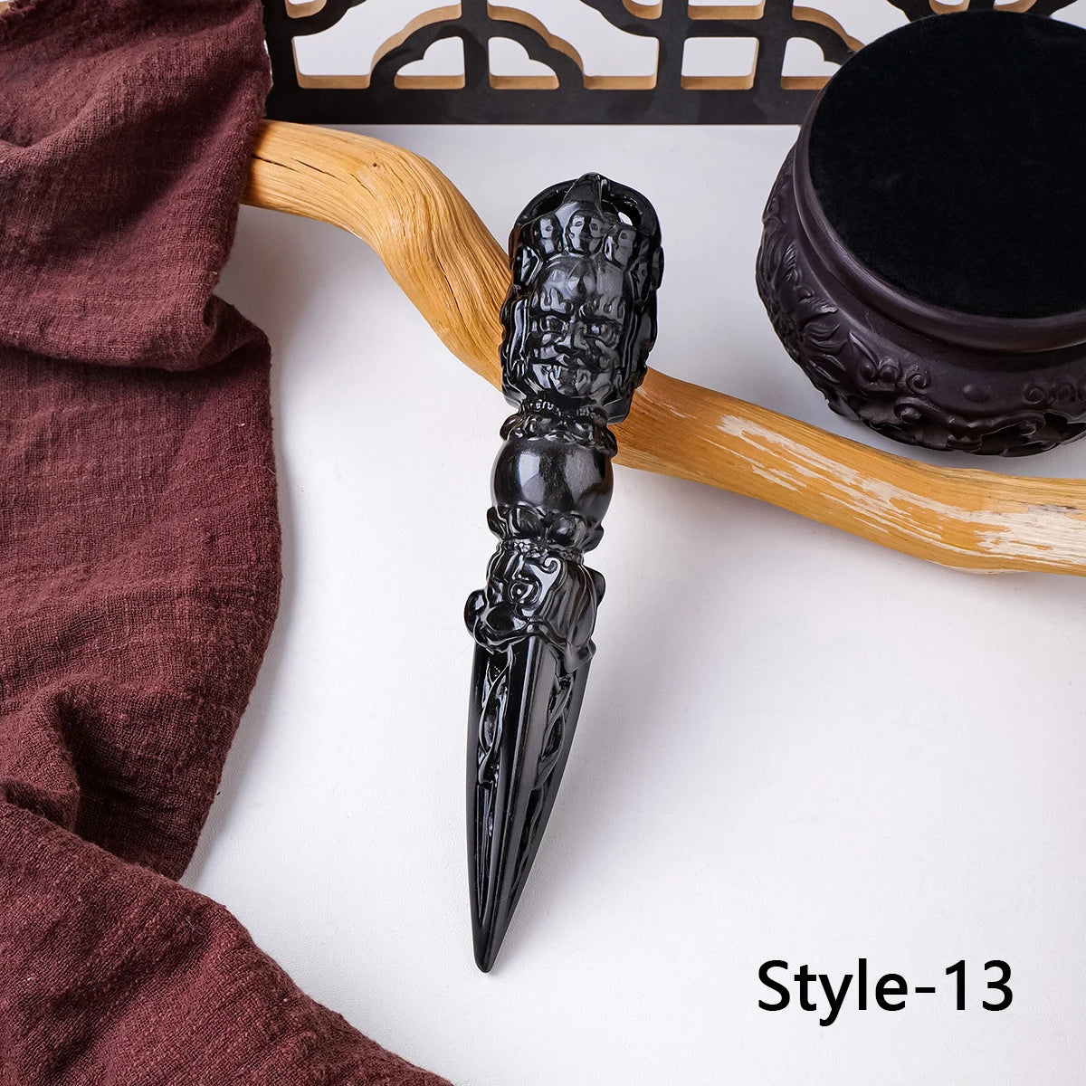 Black Obsidian Ritual Athame - Hand-Carved Witch Dagger (14 Designs Available)