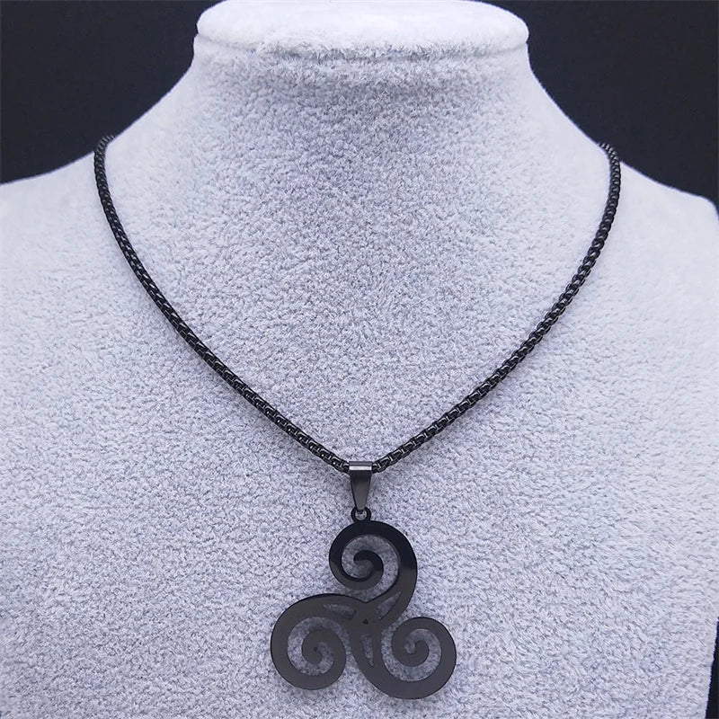 Gothic Triquetra Triskelion Necklace - Stainless Steel Celtic Knot Amulet