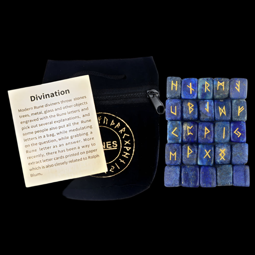 Lapis Lazuli Rune Stones Set - 25pcs Natural Healing Engraved Crystals