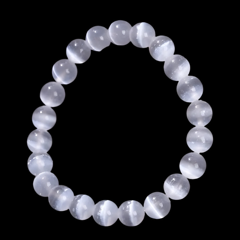 Natural White Selenite Stone Bead Bracelet