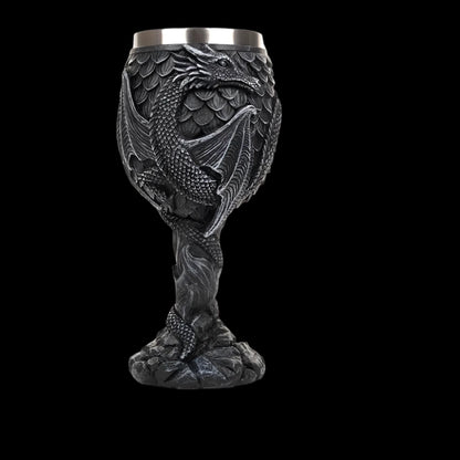 "Embossed Dragon Wine Goblet - Stainless Steel Chalice