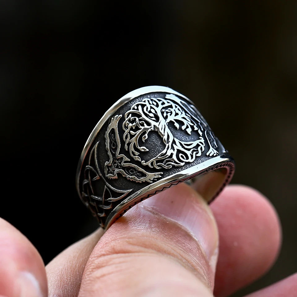 Nordic Tree of Life Signet Ring – 316L Stainless Steel Viking Amulet for Men