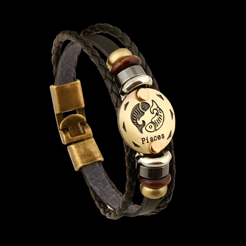 12 Horoscope Leather Bracelet  Zodiac Sign