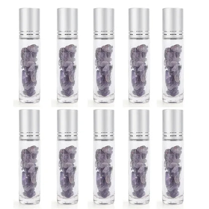 10PCS 10ml Natural Gemstone Essential Oil Roller Bottles - Crystal Chip Perfume