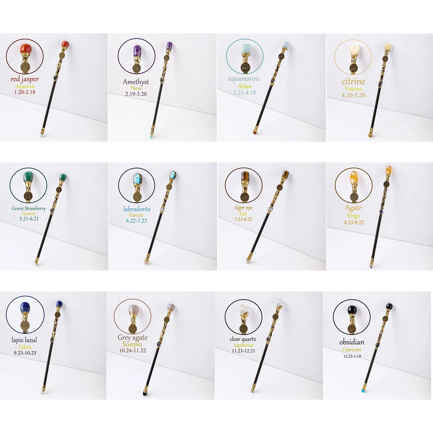 12 Constellation Crystal Stone Wand – Zodiac Magic Scepter