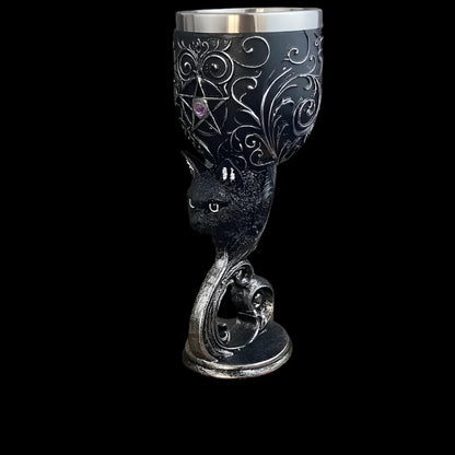 Baroque Black Cat Gothic Goblet - Intricate Hand-Painted Chalice