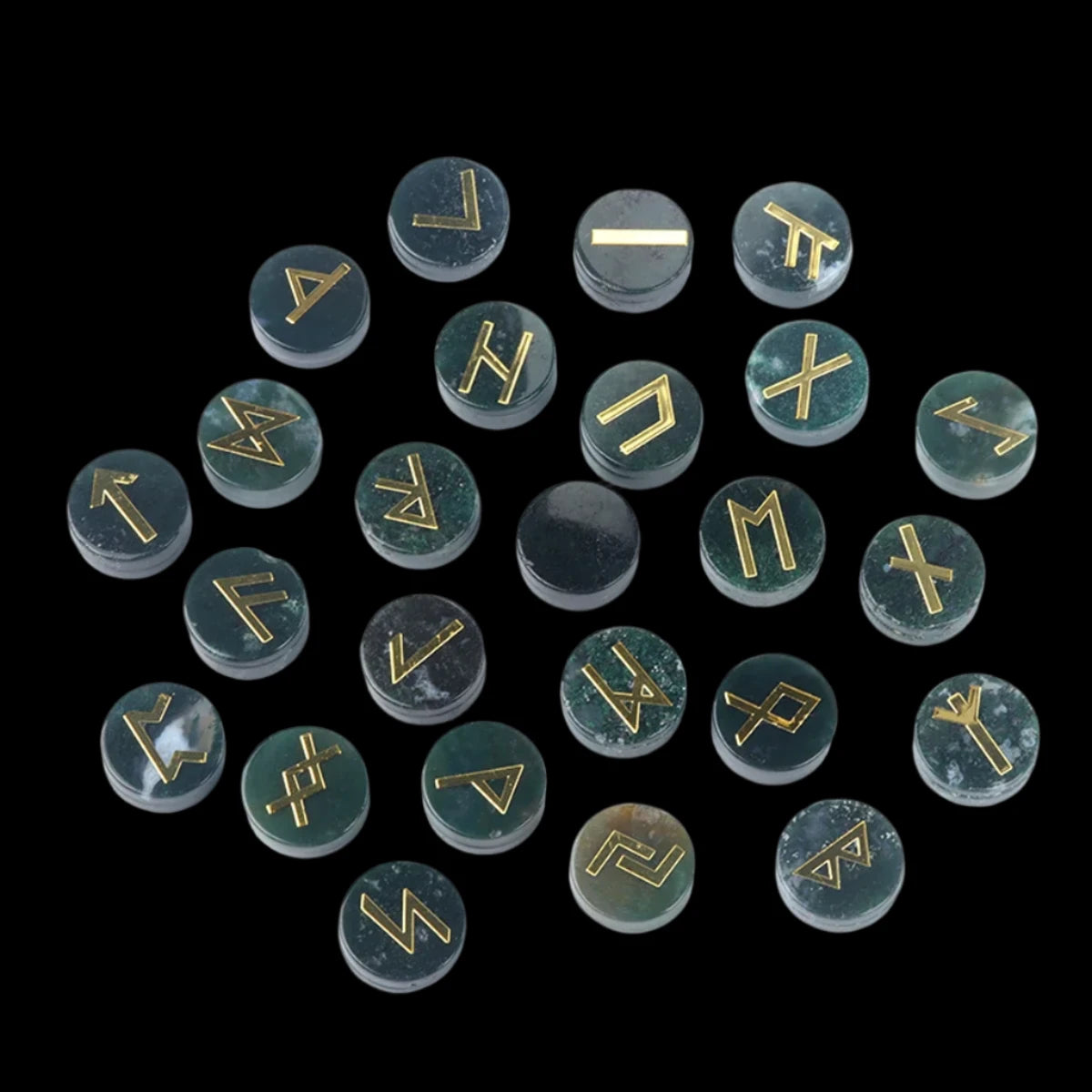 25PCS Natural Crystal Rune Set – Sacred Symbol Healing Stones