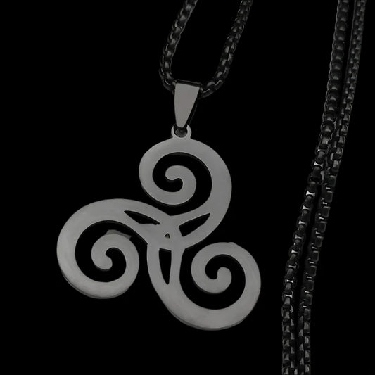 Gothic Triquetra Triskelion Necklace - Stainless Steel Celtic Knot Amulet