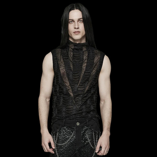 Men's Gothic Sharp Teeth Mesh Vest - High Collar Punk Tank