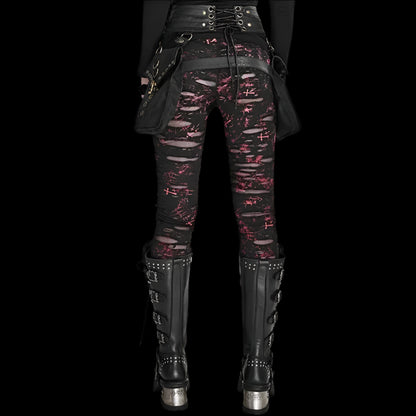 Gothic Women’s Broken Mesh Leggings - High Elastic Ripped Steampunk Pants