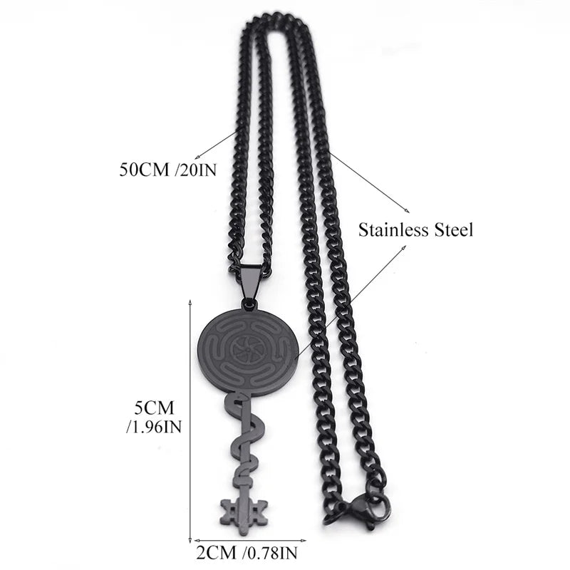 Hecate's Wheel Snake Key Necklace - Strophalos Symbol in Black Stainless Steel