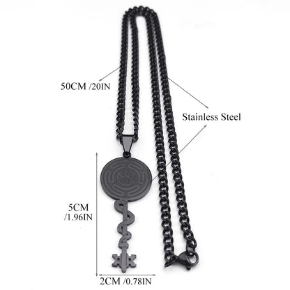 Hecate's Wheel Snake Key Necklace - Strophalos Symbol in Black Stainless Steel