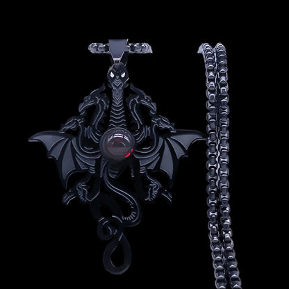 Gothic Witchcraft Dragon Pendant Necklace - Satanic Viking Charm in Stainless Steel