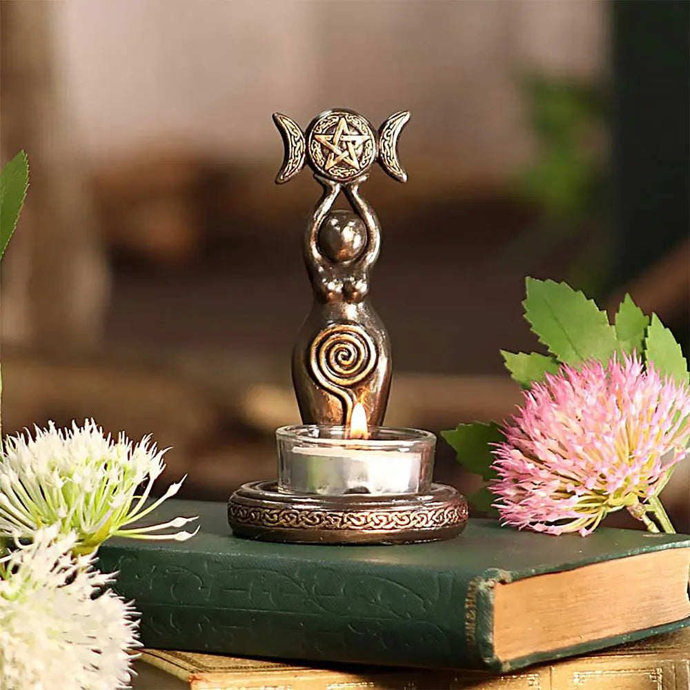 Goddess Triple Moon Tealight Candle Holder Stand