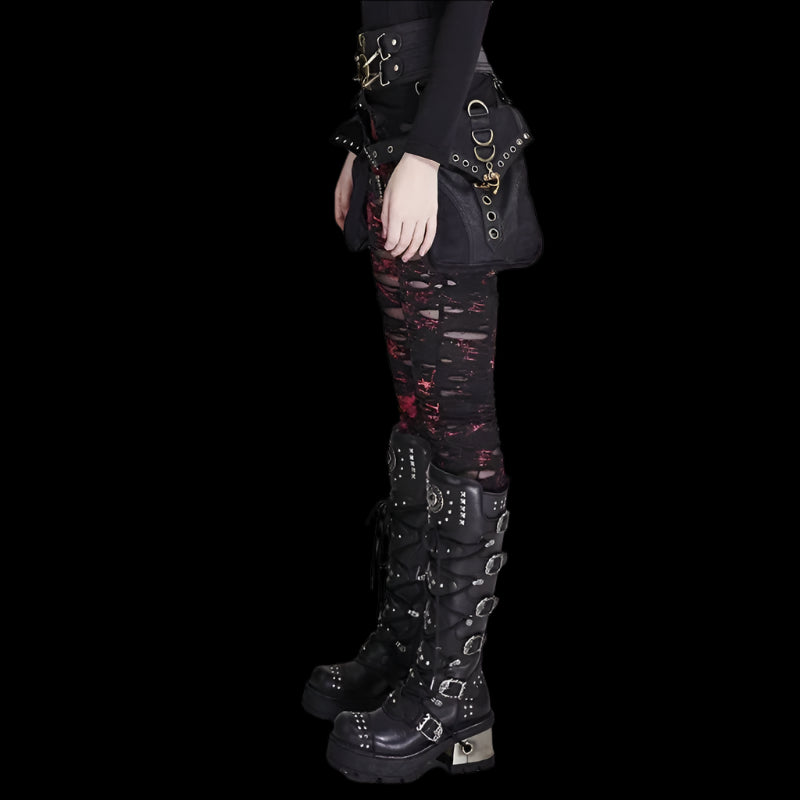 Gothic Women’s Broken Mesh Leggings - High Elastic Ripped Steampunk Pants