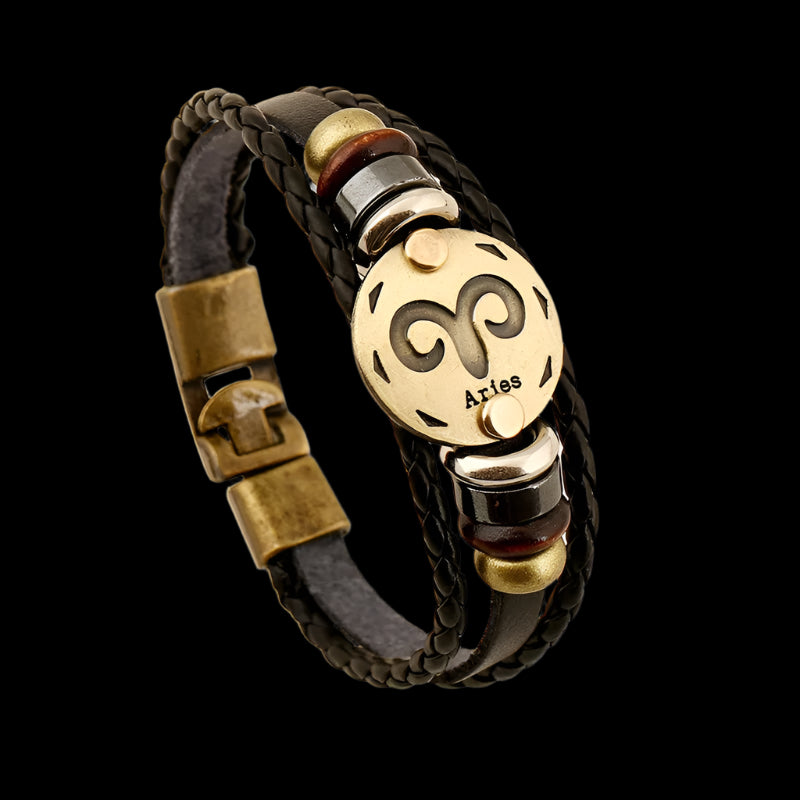 12 Horoscope Leather Bracelet  Zodiac Sign