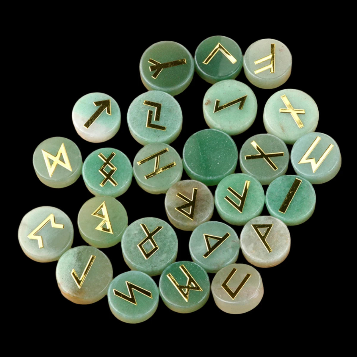 25PCS Natural Crystal Rune Set – Sacred Symbol Healing Stones