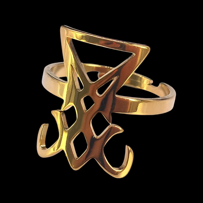 Gothic Sigil of Lucifer Ring – Stainless Steel Satanic Symbol