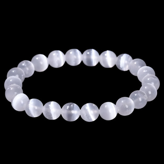 Natural White Selenite Stone Bead Bracelet