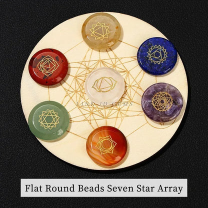 Healing Stone 7 Chakra Reiki Symbol Crystal Set with Wooden Star Array Plate – Meditation & Energy Balancing