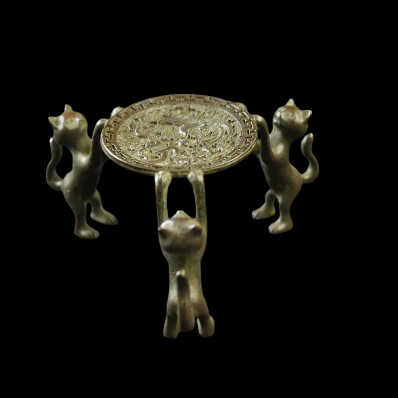 Brass Three Cat Candle Holder