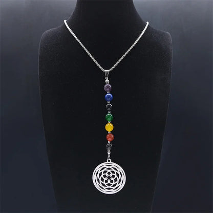 7 Chakra Flower of Life Necklace with Gemstone Beads