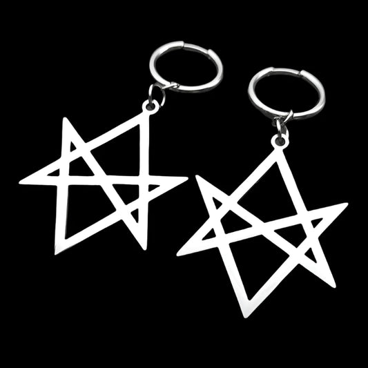 Goth Unicursal Hexagram Stainless Steel Chain Earrings