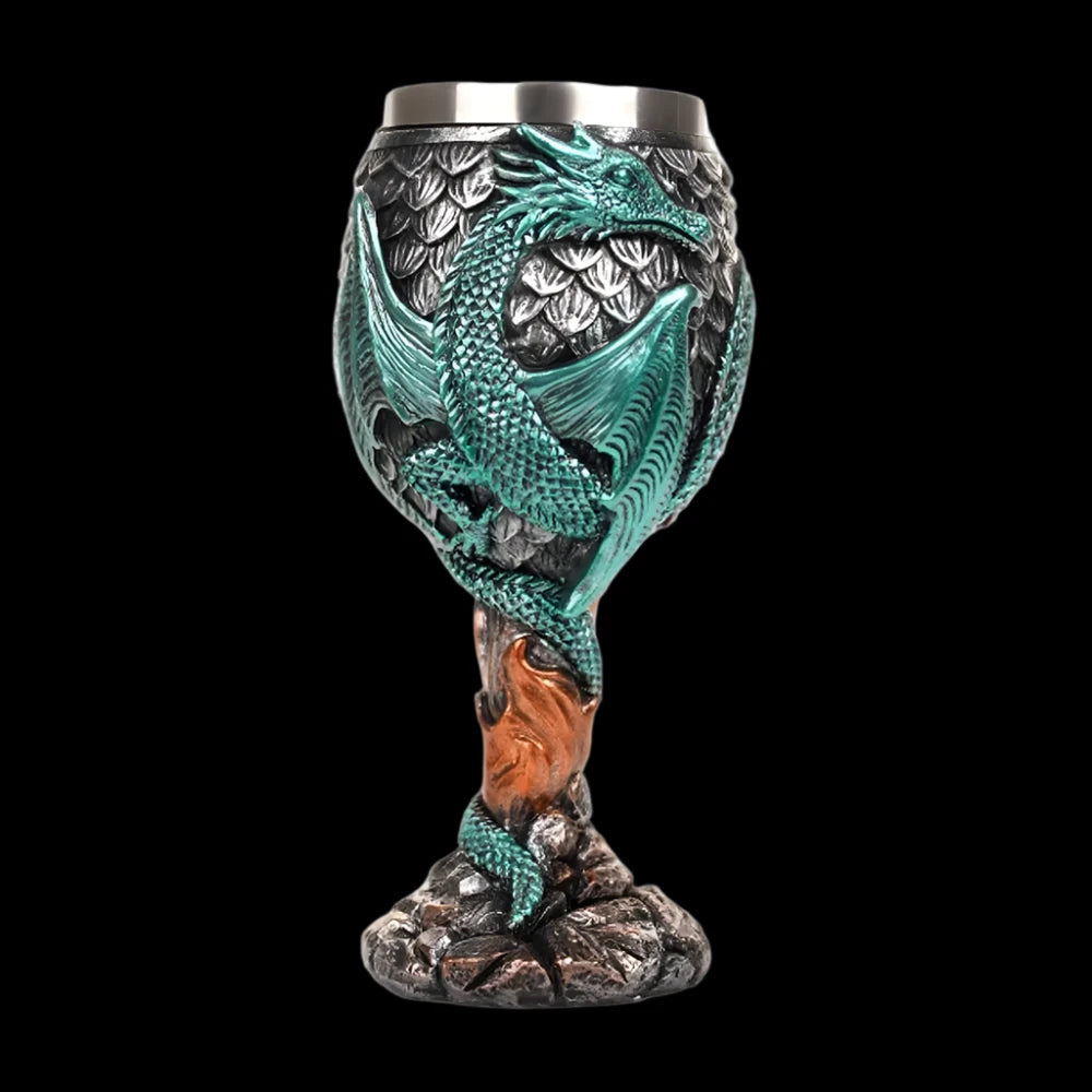 "Embossed Dragon Wine Goblet - Stainless Steel Chalice