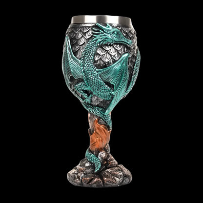 "Embossed Dragon Wine Goblet - Stainless Steel Chalice