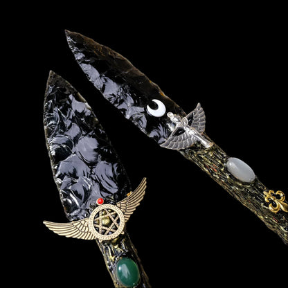 Enchanted Obsidian Ritual Dagger - Handcrafted Crystal Athame