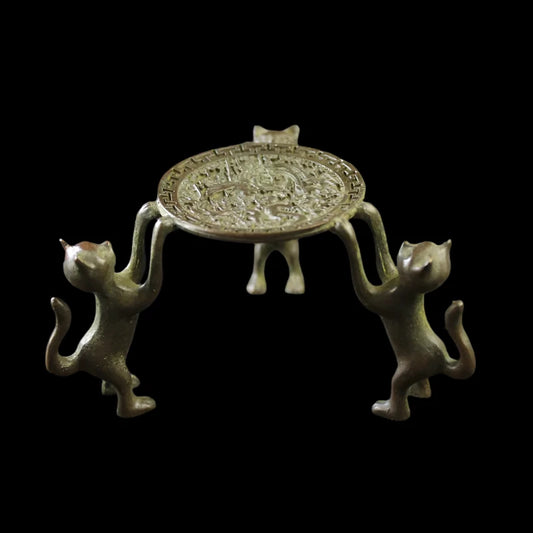 Brass Three Cat Candle Holder